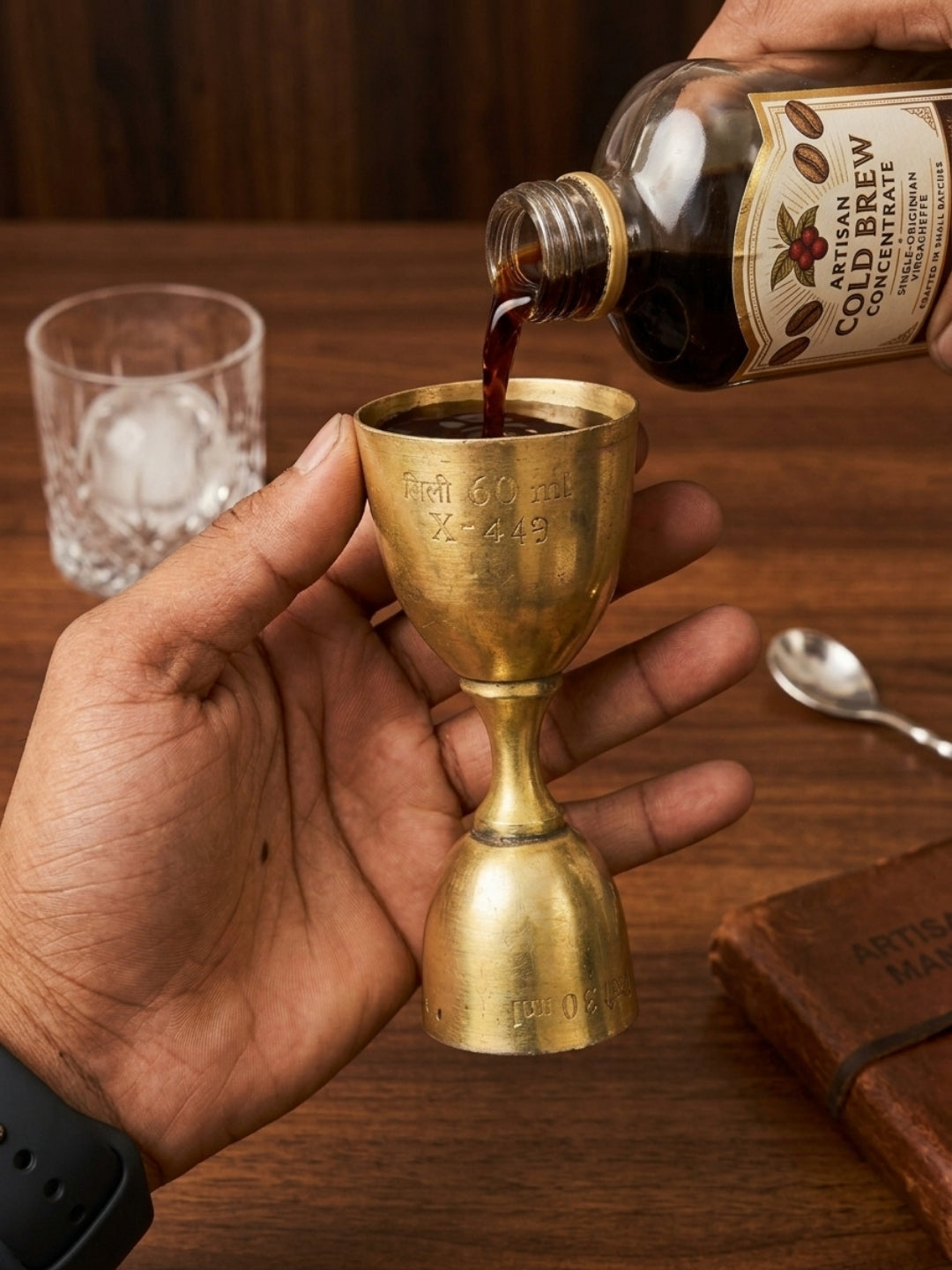 Antique Brass Dual Spirit Peg Measure Jigger | Traditional Engraved Barware | Made in 1980