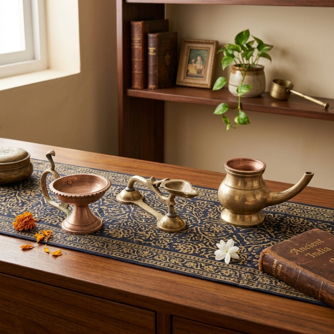 Antique Brass & Copper Ritual Diya Set | Traditional Handcrafted Altar Lamps | Made in 1982