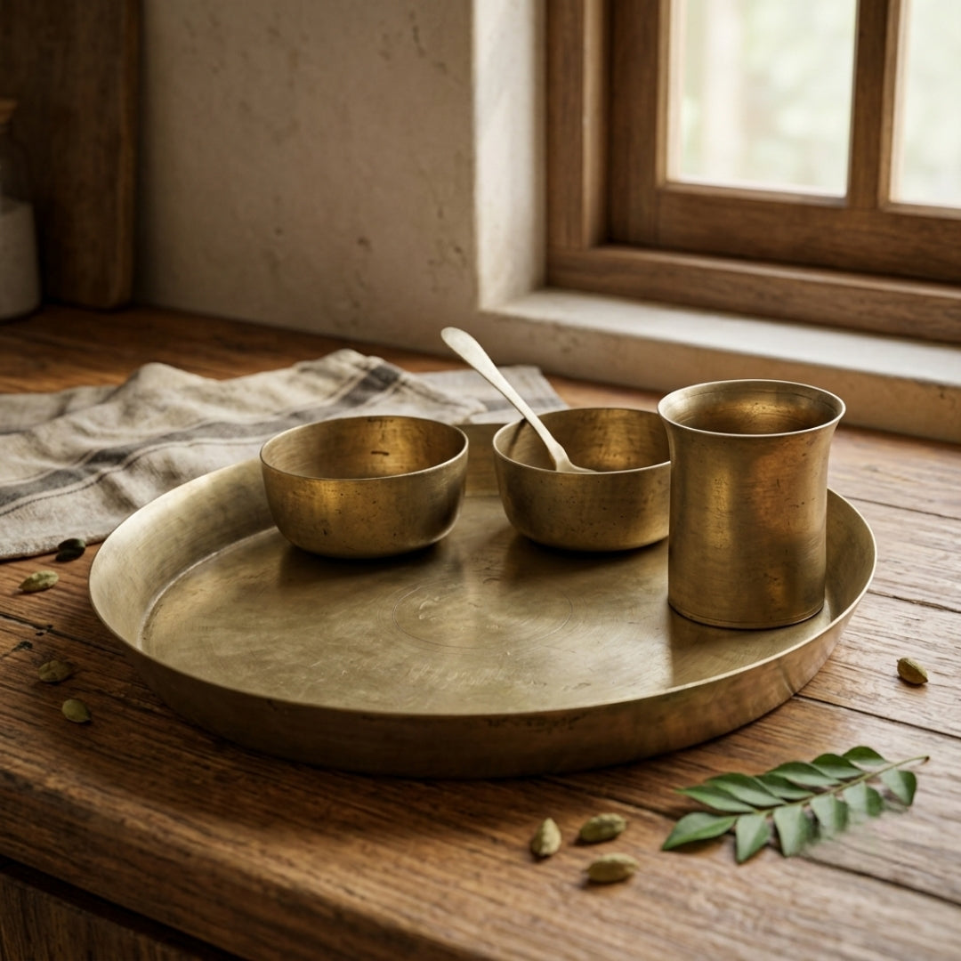 Antique Brass Dinner Set | Traditional Handcrafted Thali Set | Made in 1981