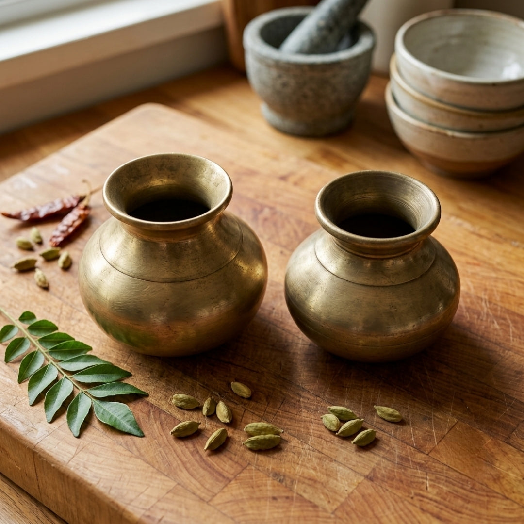 Antique Bronze Kalash Pair | Traditional Handcrafted Ritual Water Pots | Made in 1979