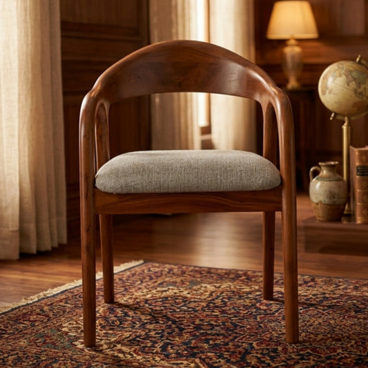 Sagwan Teak Wood Armchair with Barrel Backrest | Handcrafted Accent Chair | Inspired by 1960s Mid-Century Scandinavian Design