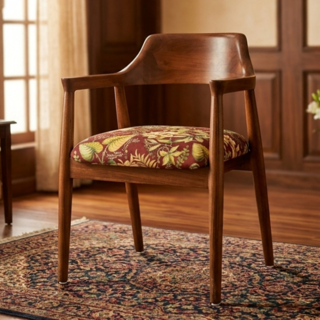 Sagwan Teak Wood Armchair with Curved Backrest | Handcrafted Accent Chair | Inspired by 1950s Mid-Century Danish Modern Design