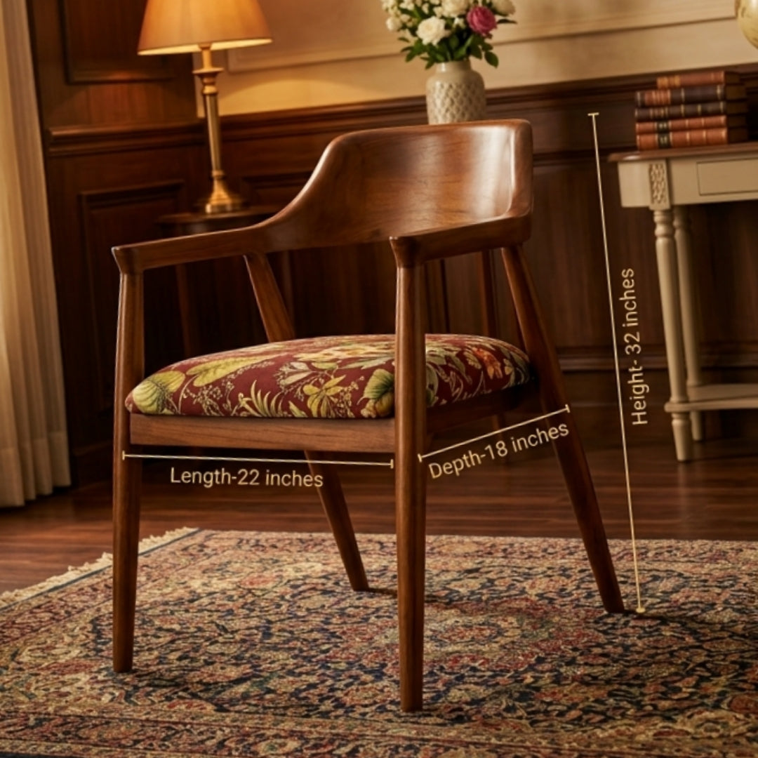 Sagwan Teak Wood Armchair with Curved Backrest | Handcrafted Accent Chair | Inspired by 1950s Mid-Century Danish Modern Design