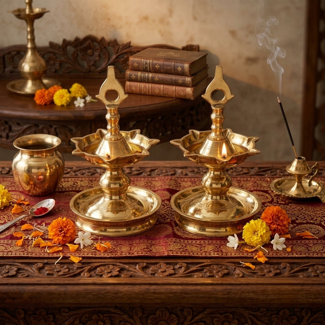 Antique Brass Heavy Laman Diya Pair | Traditional Indian Ritual Oil Lamps | Made in 1983
