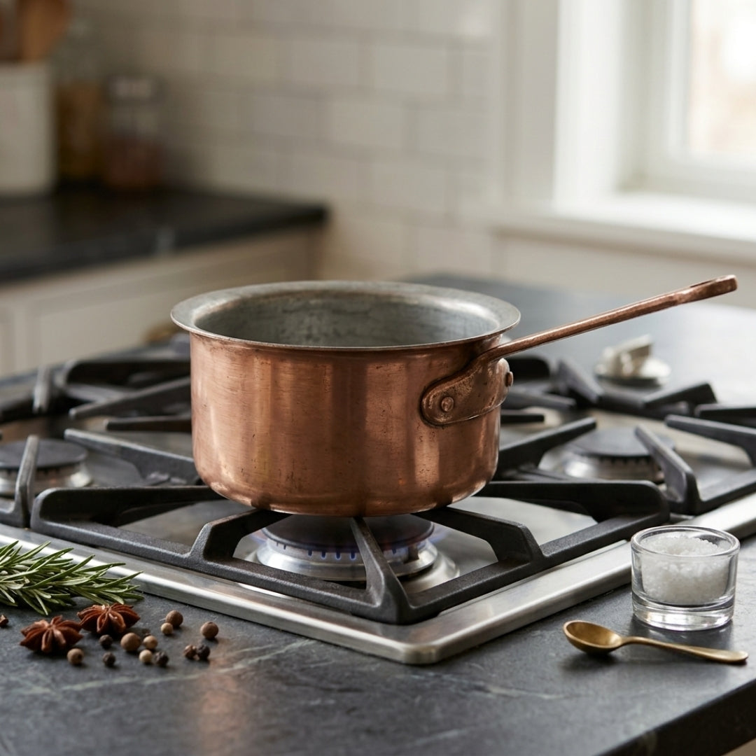 Antique Copper Saucepan with Tin Lining | Traditional Kitchen Cookware | Made in 1980