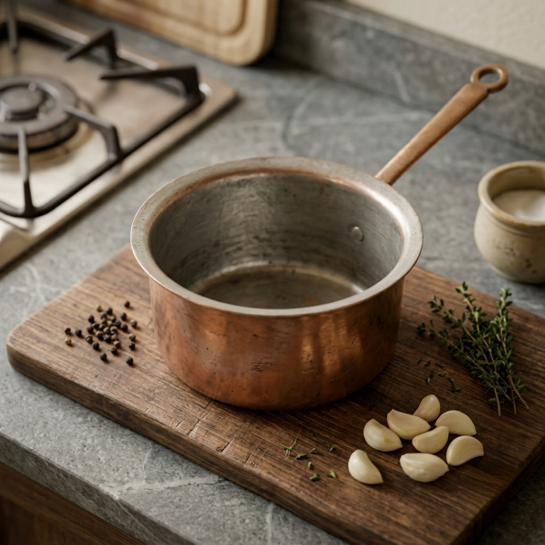 Antique Copper Saucepan with Tin Lining | Traditional Kitchen Cookware | Made in 1980