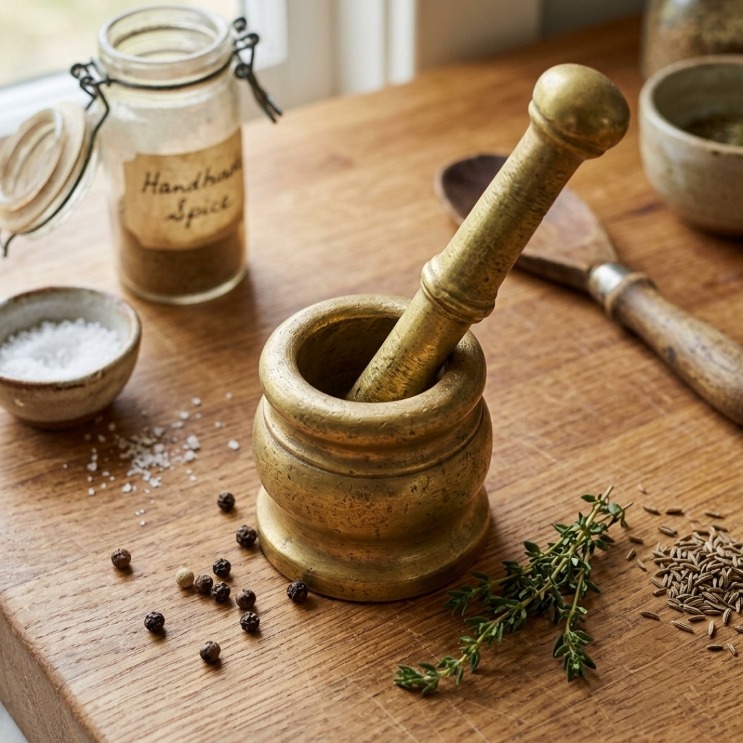 Antique Brass Khalbatta Mortar and Pestle Set | Traditional Spice Grinder | Made in 1971
