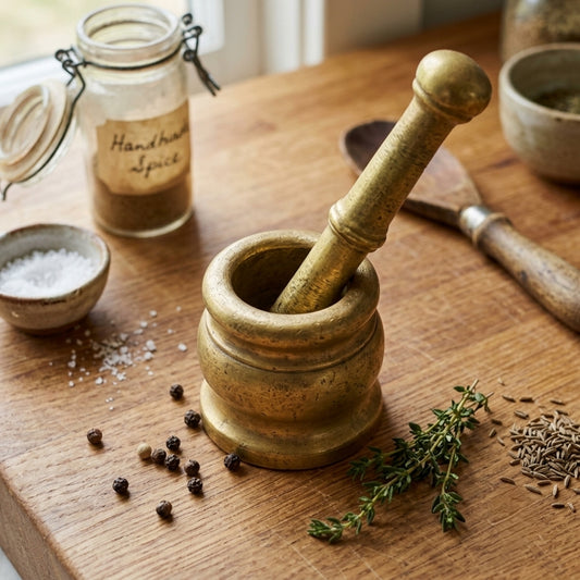 Antique Brass Khalbatta Mortar and Pestle Set | Traditional Spice Grinder | Made in 1971
