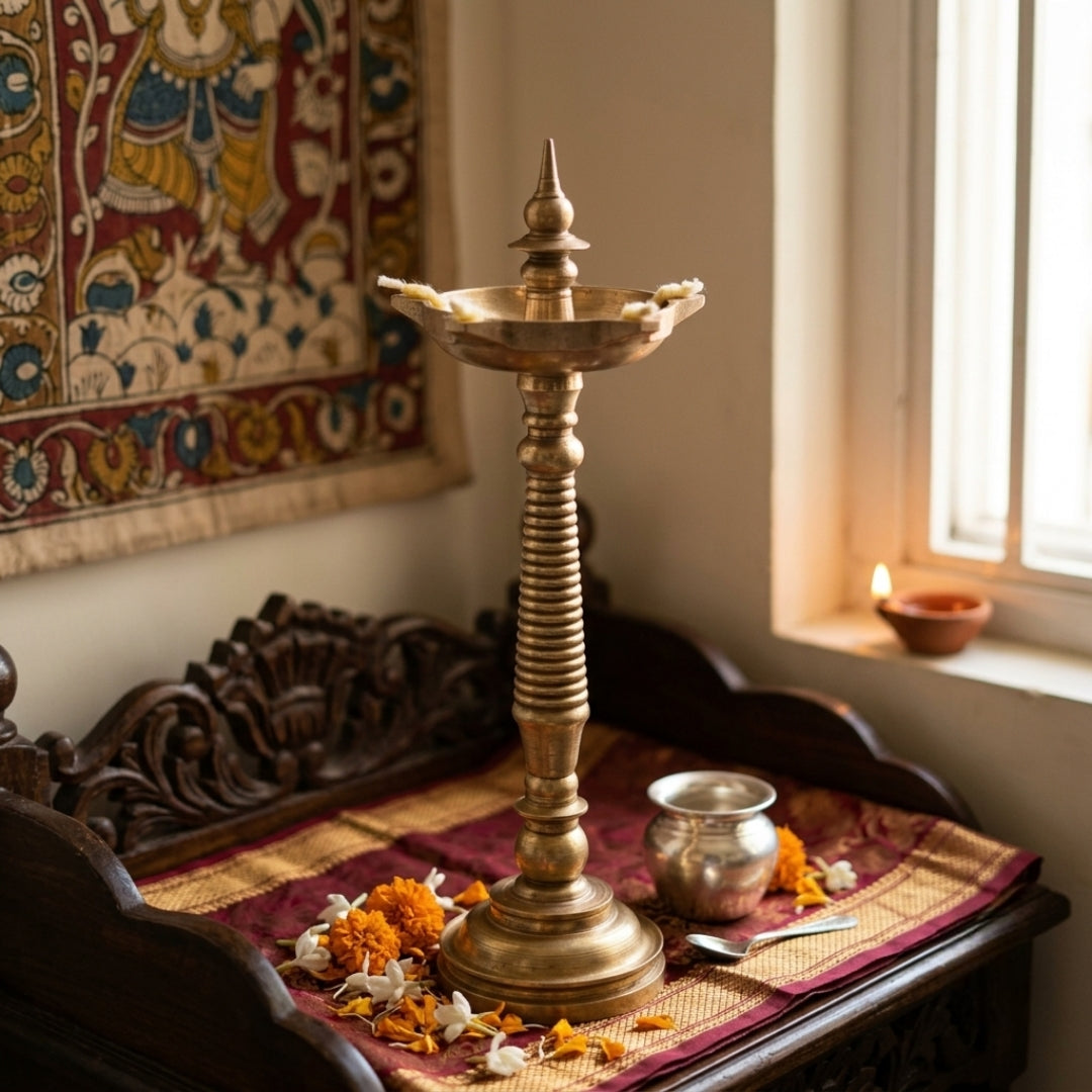 Antique Brass Samay Oil Lamp | Traditional Indian Ritual Diya | Made in 1976