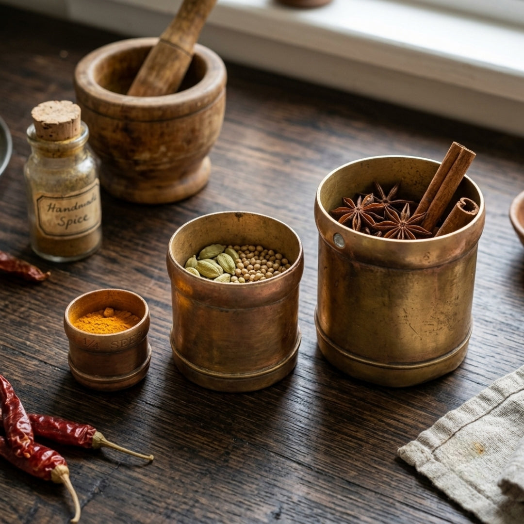 Antique Brass Seer Measuring Cup Set | Traditional Grain Measures Set of 3 | Made in 1973
