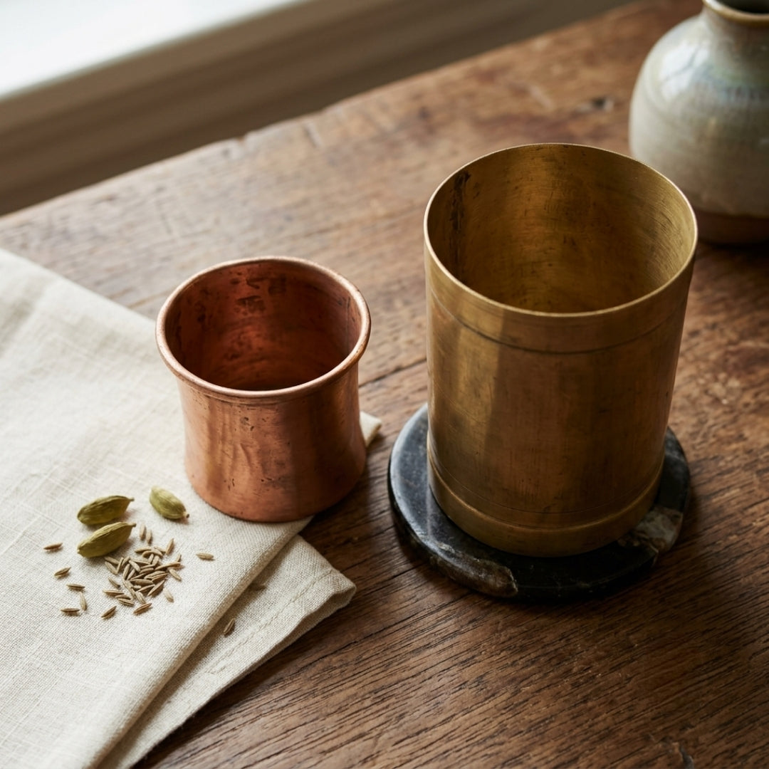 Antique Brass & Copper Seer Measuring Cup Set | Traditional Grain Measures (Set of 2) | Made in 1974