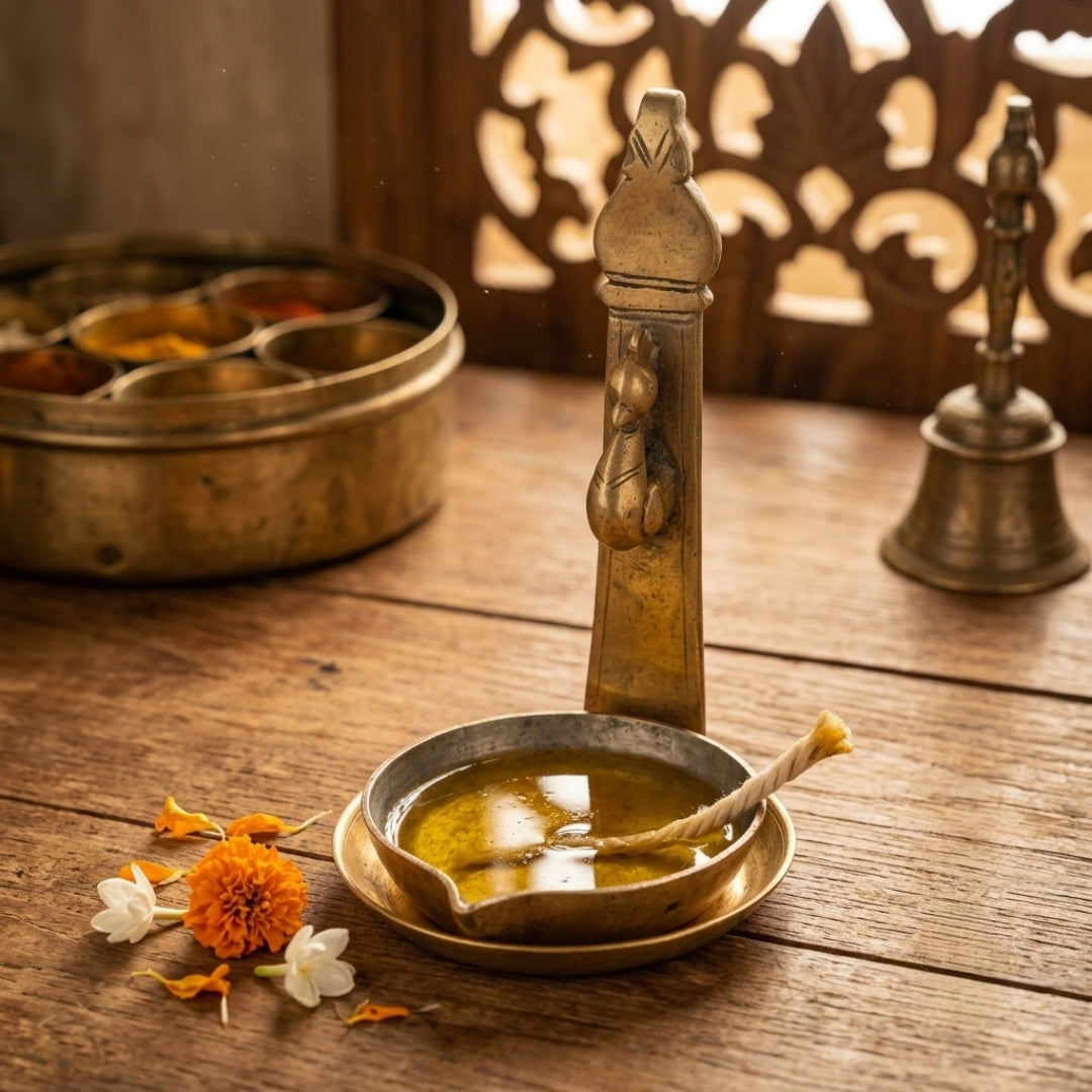 Antique Brass Peacock Samay Diya | Traditional Standing Oil Lamp | Made in 1978
