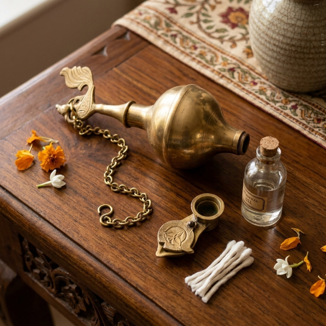 Antique Brass Laman Diva | Traditional Hanging Oil Lamp Vessel | Made in 1970