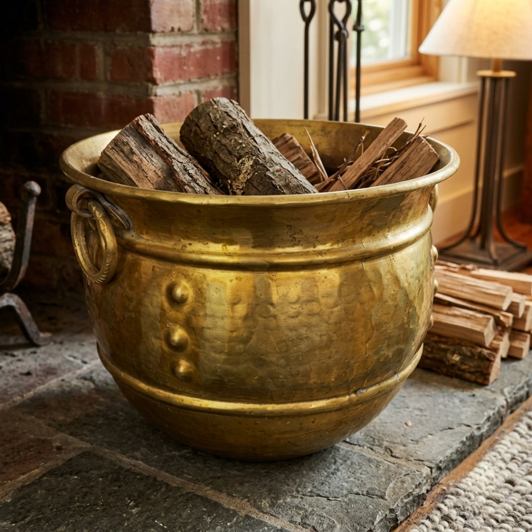 Antique Brass Large Planter | Handcrafted Heavy Brass Vessel | Made in 1975