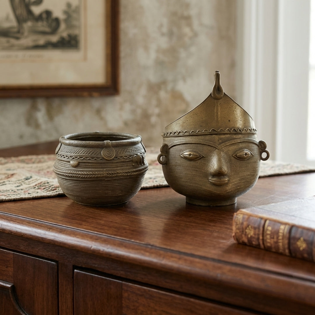 Antique Brass Planter Pair | Handcrafted Decorative Vessel Set | Made in 1969
