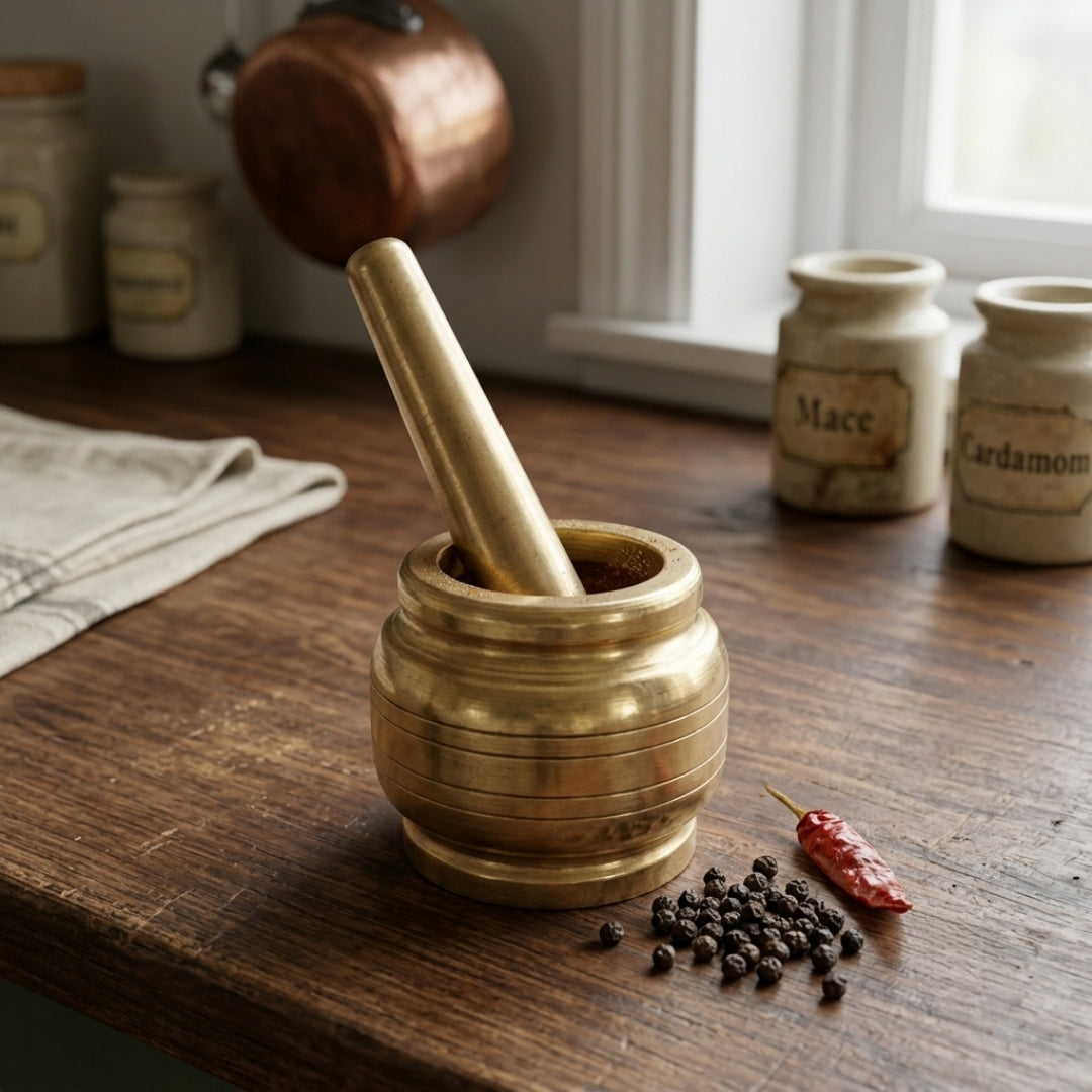 Antique Brass Small Khalbatta Set | Traditional Mortar and Pestle | Made in 1970