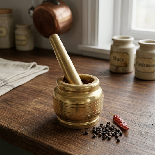 Antique Brass Small Khalbatta Set | Traditional Mortar and Pestle | Made in 1970