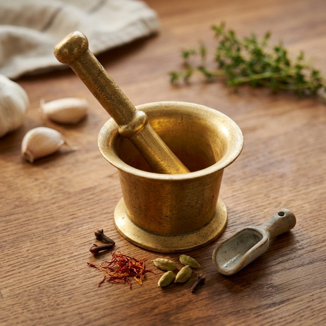 Antique Brass Heavy Khalbatta | Traditional Mortar and Pestle Set | Made in 1979