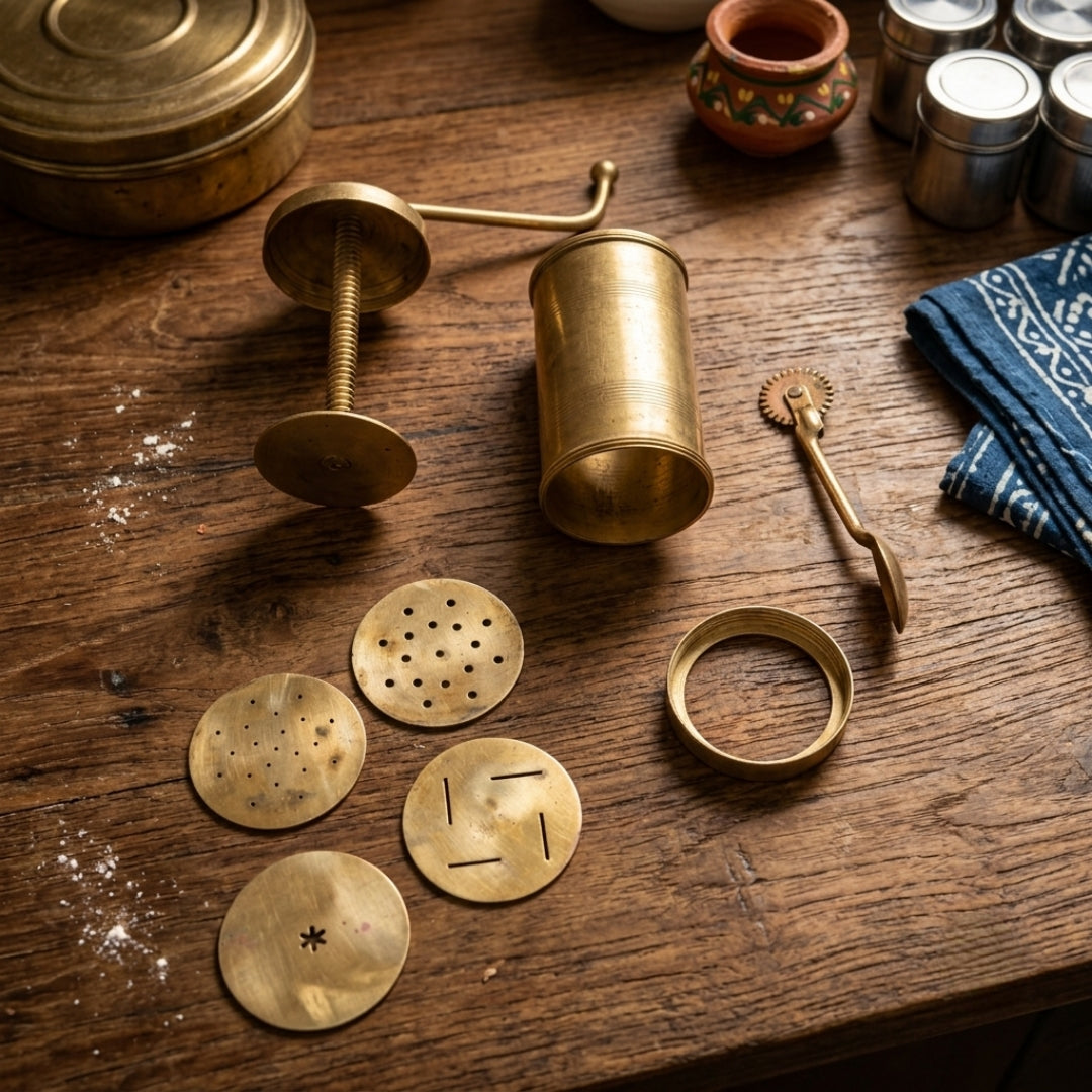 Antique Brass Kitchen Press Chakli Maker Set | Traditional Brass Sev Maker | Made in 1977