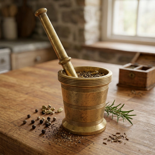 Antique Brass Khalbatta | Traditional Mortar and Pestle Set | Made in 1979