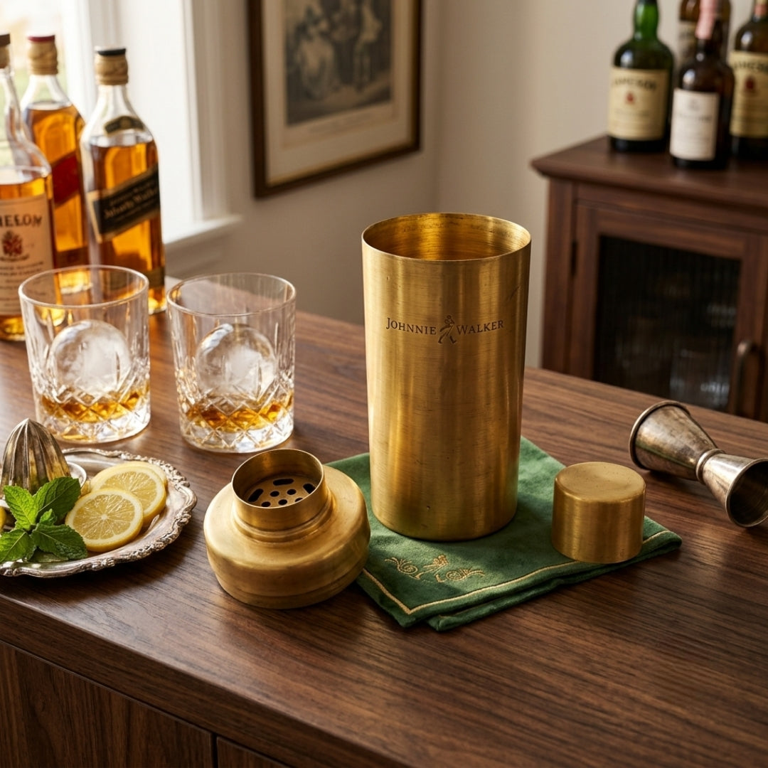 Antique Brass Engraved Cocktail Shaker | Barware Collector Item | Made in 1973