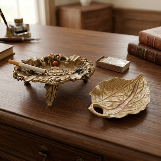 Antique Brass Engraved Decorative Stand and Leaf Plate Set | Handcrafted Decorative Tray Set | Made in 1978