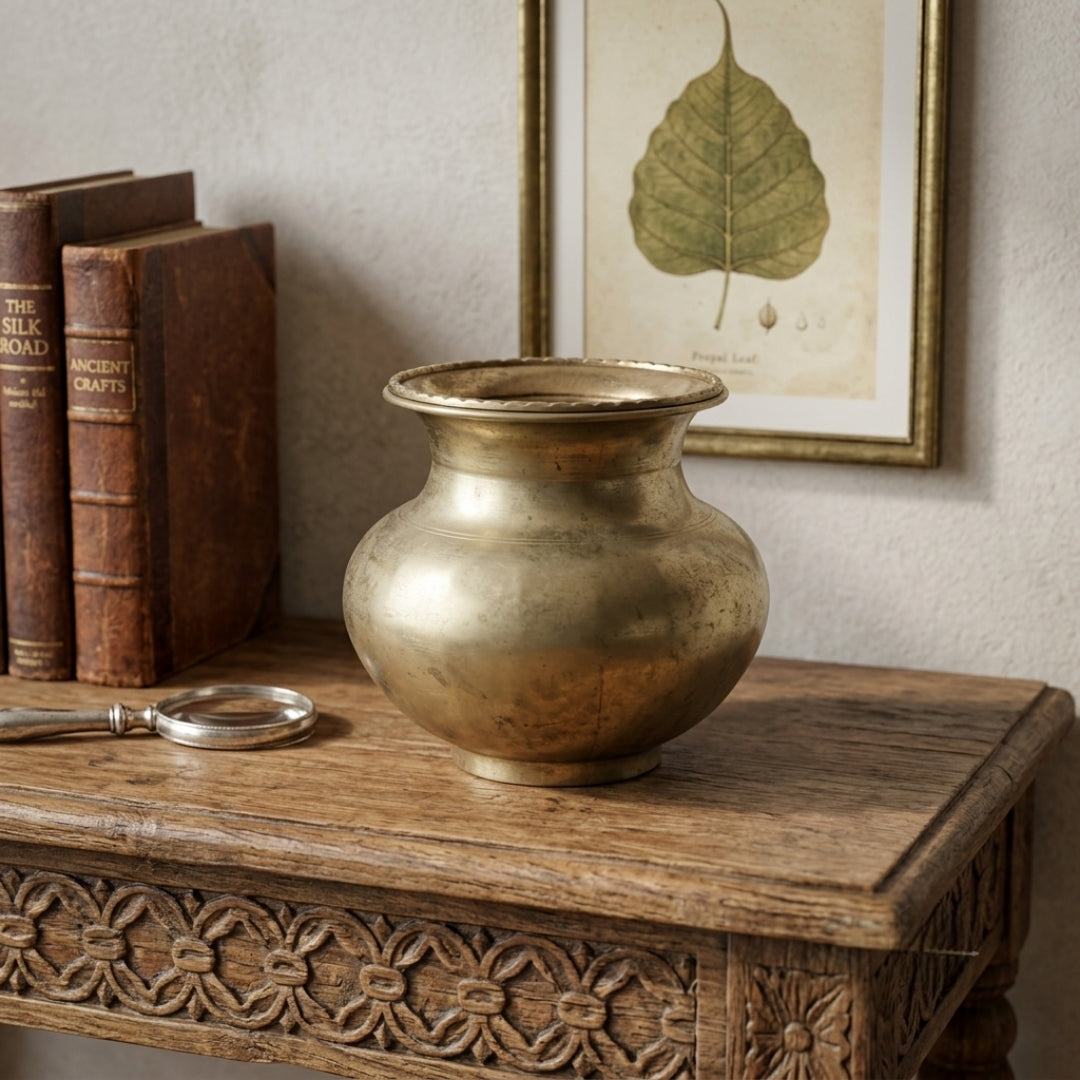 Antique Bronze Kalash Water Vessel with Lid | Traditional Handcrafted Bronze Pot | Made in 1979
