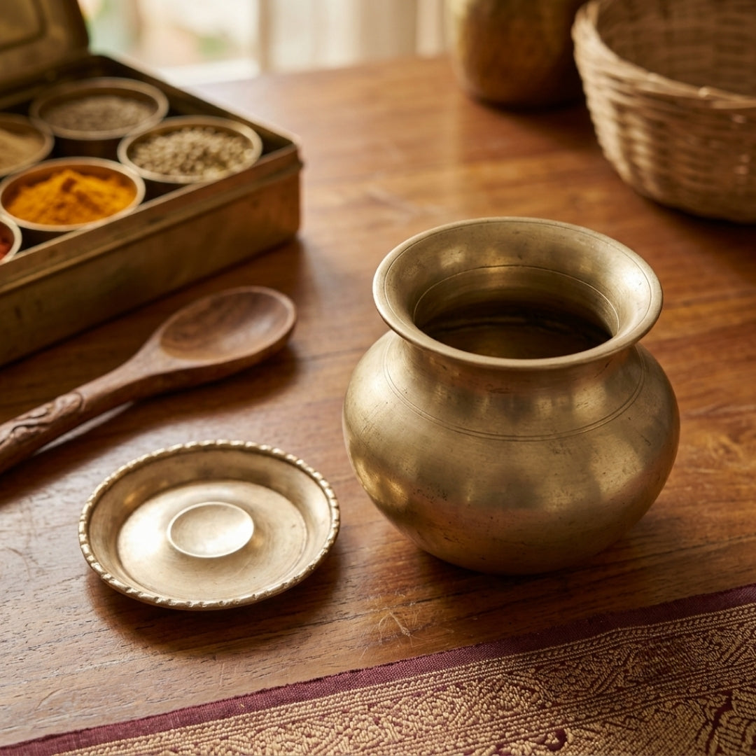 Antique Bronze Kalash Water Vessel with Lid | Traditional Handcrafted Bronze Pot | Made in 1979