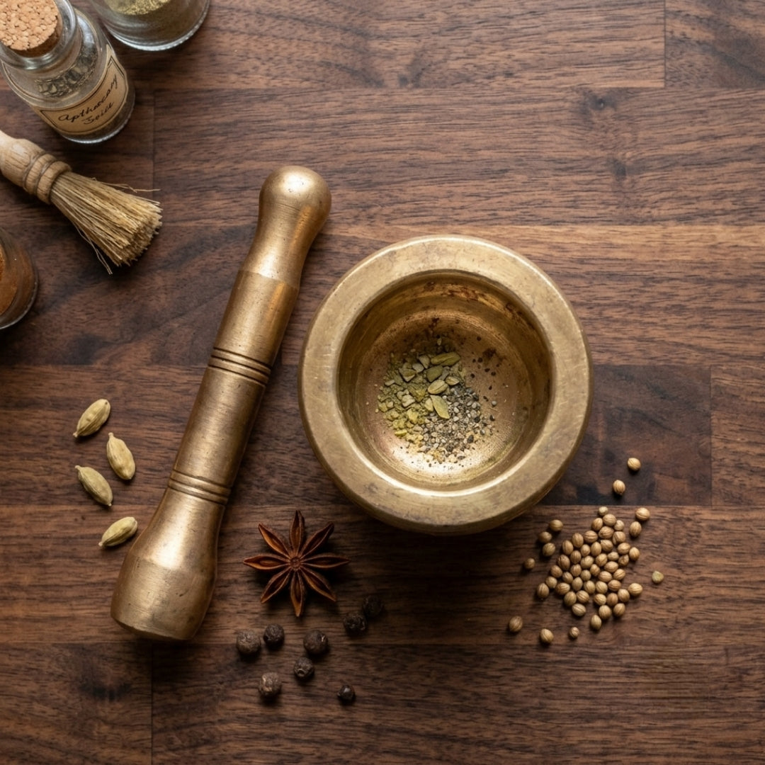 Antique Brass Khalbatta | Traditional Mortar and Pestle Set | Made in 1971