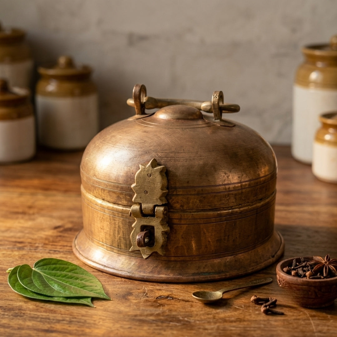 Antique Brass Pan Dabba | Traditional Betel Nut Box Set | Made in 1970