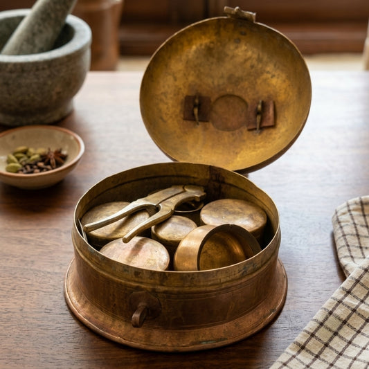 Antique Brass Pan Dabba | Traditional Betel Nut Box Set | Made in 1970