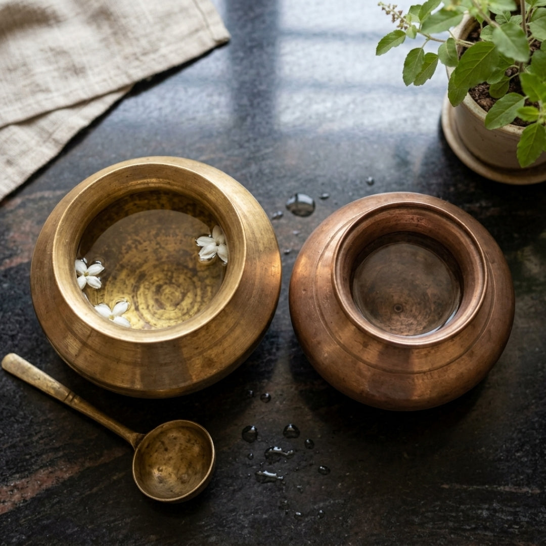 Antique Brass Kalash Pair | Traditional Handcrafted Vessels | Made in 1975
