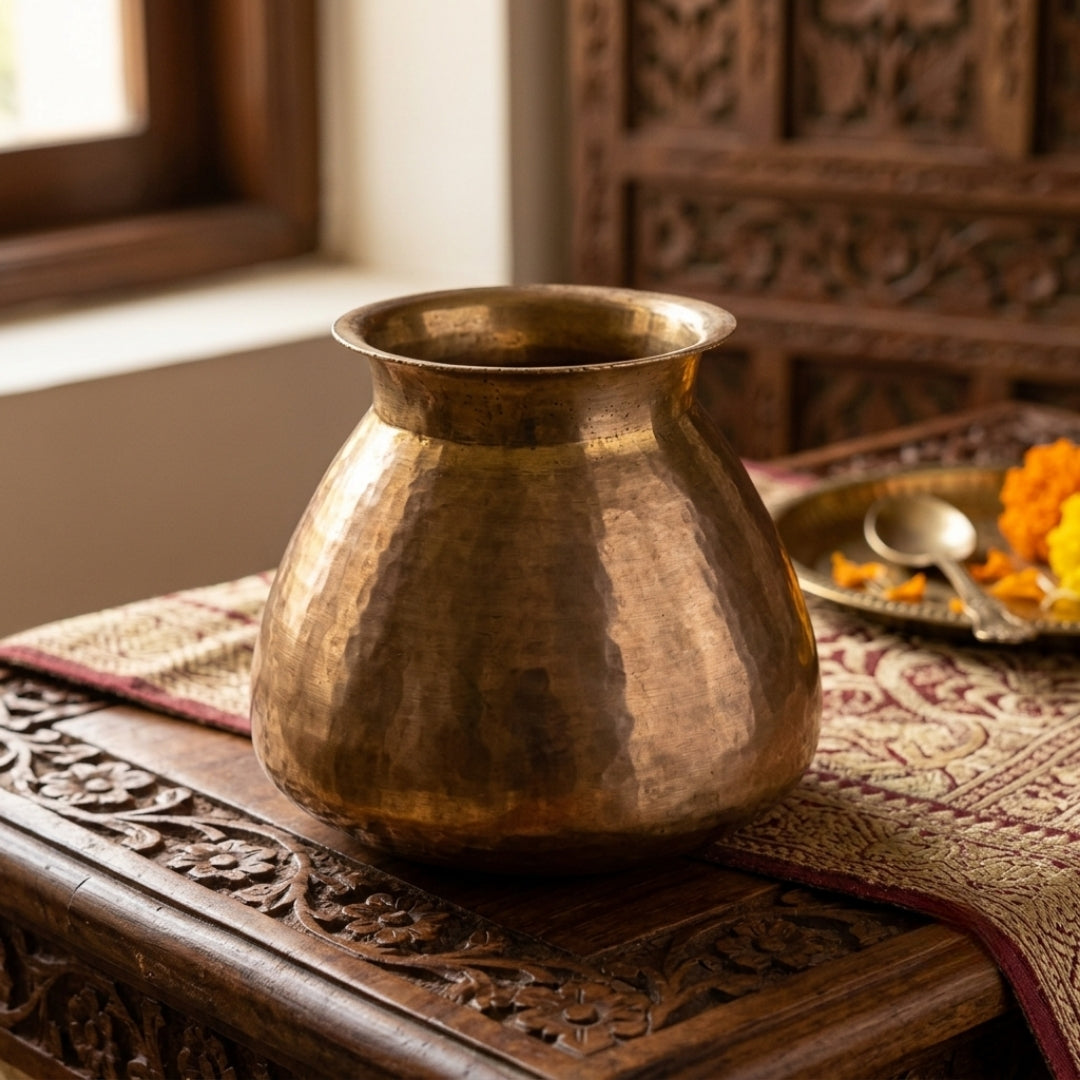 Antique Brass Kalash | Traditional Hammered Vessel | Made in 1983