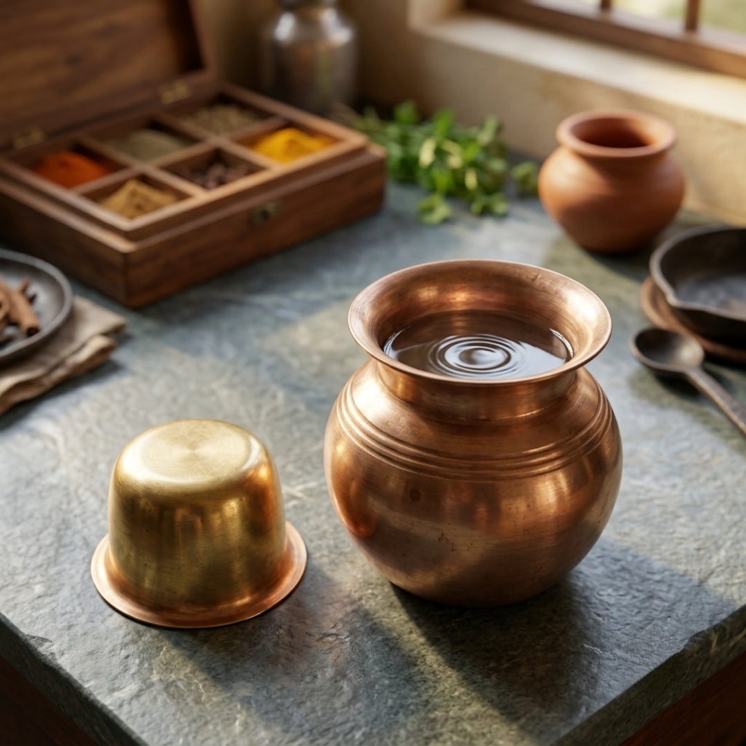 Antique Brass and Copper Kalash with Pyala | Traditional Handcrafted Vessel | Made in 1979