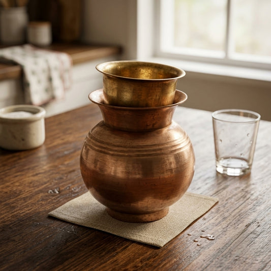 Antique Brass and Copper Kalash with Pyala | Traditional Handcrafted Vessel | Made in 1979