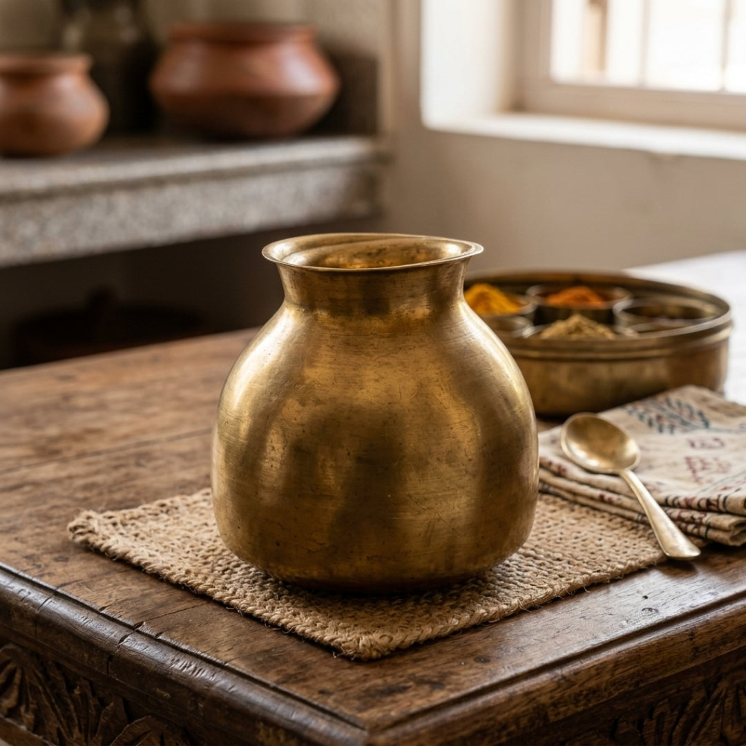 Antique Brass Kalash with Pyala | Traditional Brass Vessel | Made in 1973