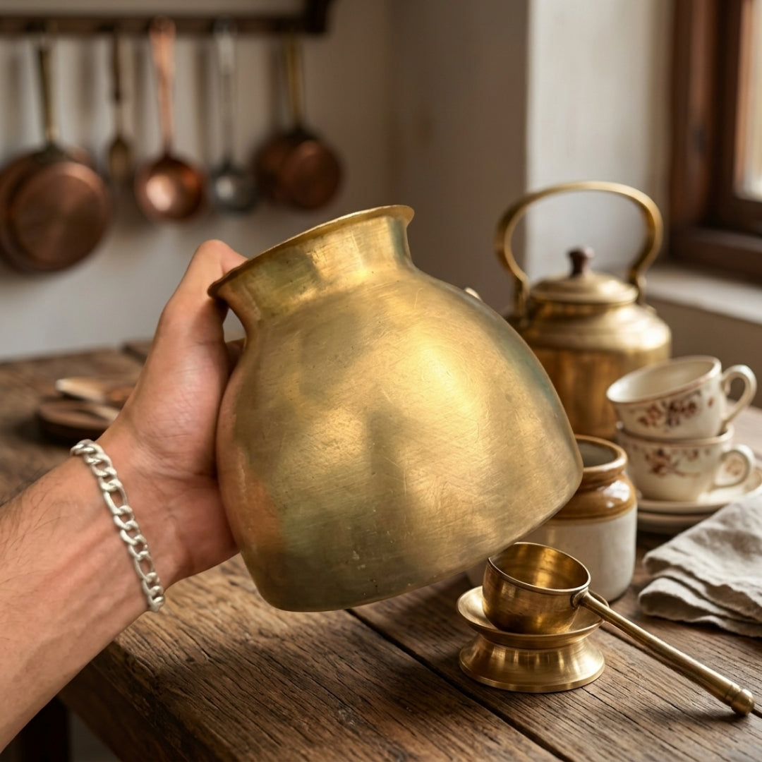 Antique Brass Kalash with Pyala | Traditional Brass Vessel | Made in 1973