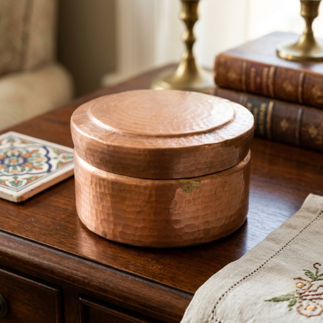 Antique Copper Storage Box | Traditional Handcrafted Copper Canister | Made in 1979