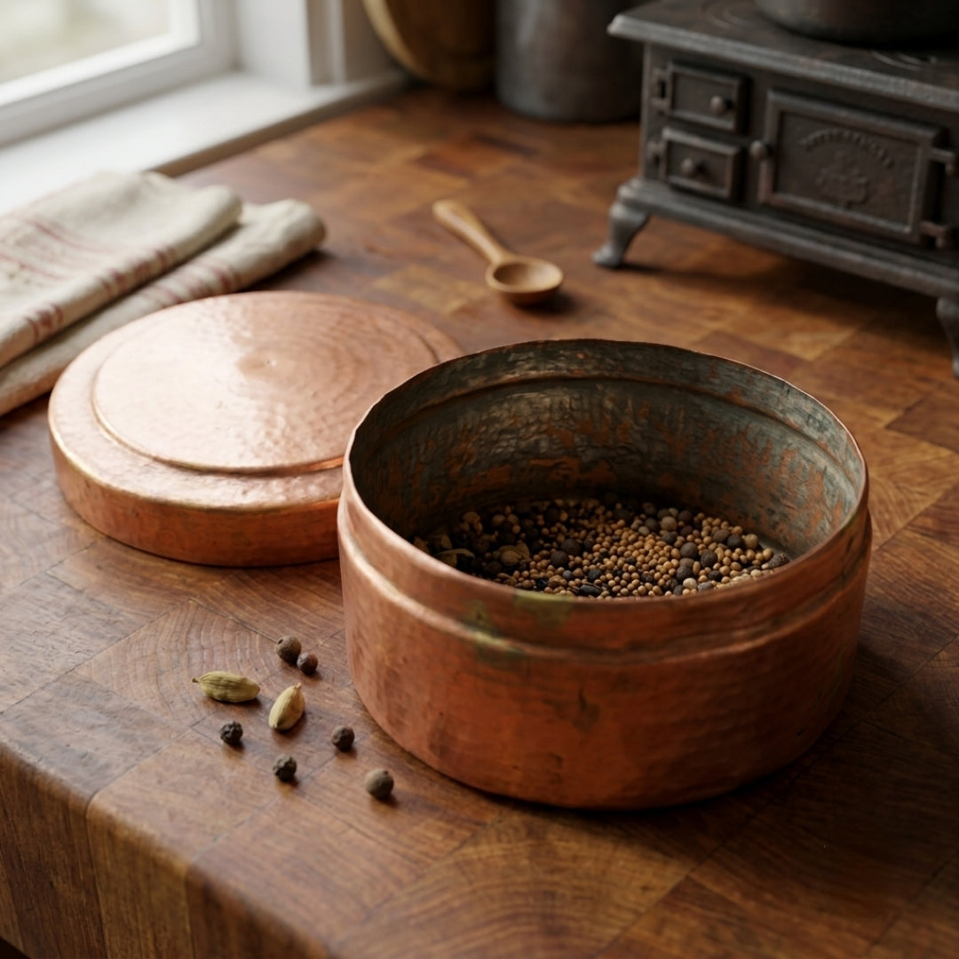 Antique Copper Storage Box | Traditional Handcrafted Copper Canister | Made in 1979