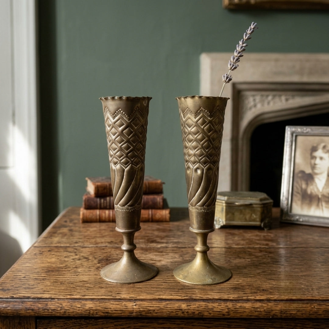 100 Year Old Antique Brass Vases Pair | Premium Handcrafted Brass Decor | Made in 1926