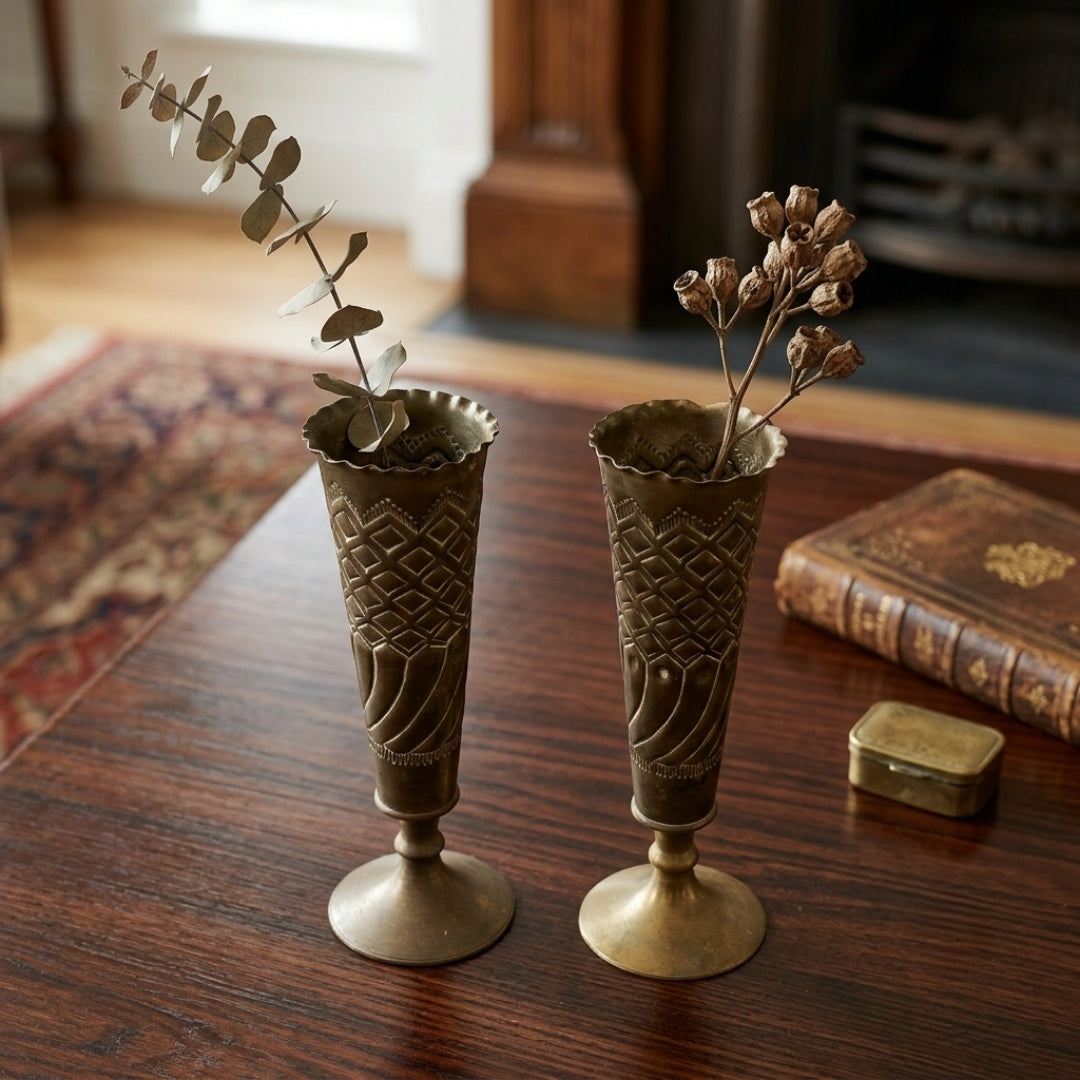100 Year Old Antique Brass Vases Pair | Premium Handcrafted Brass Decor | Made in 1926