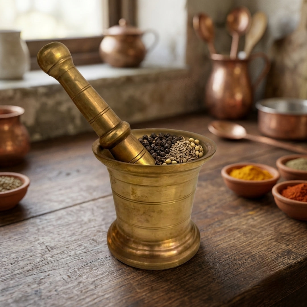 Antique Brass Heavy Khalbatta | Traditional Mortar & Pestle | Made in 1968