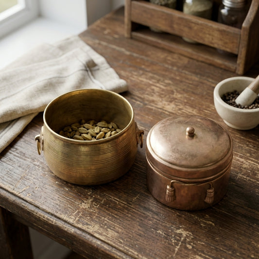 Antique Brass Storage Box with Planter | Premium Handcrafted Brass Set | Made in 1981