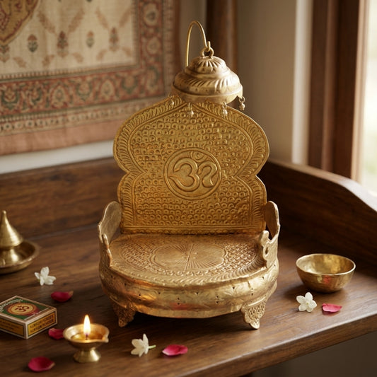Antique Brass Big Shinghasan | Traditional Decorative Altar Chair | Made in 1978