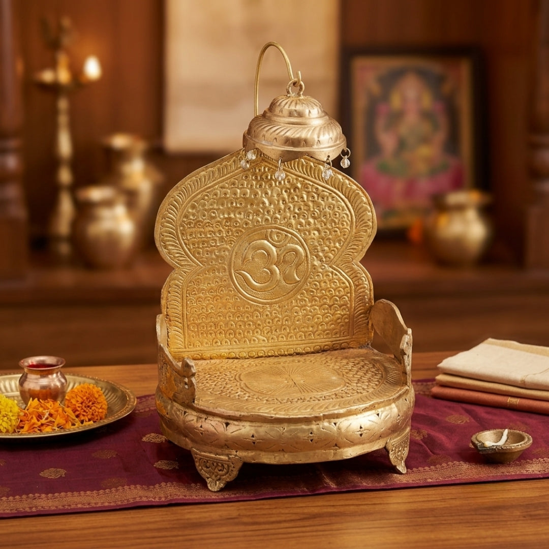 Antique Brass Big Shinghasan | Traditional Decorative Altar Chair | Made in 1978