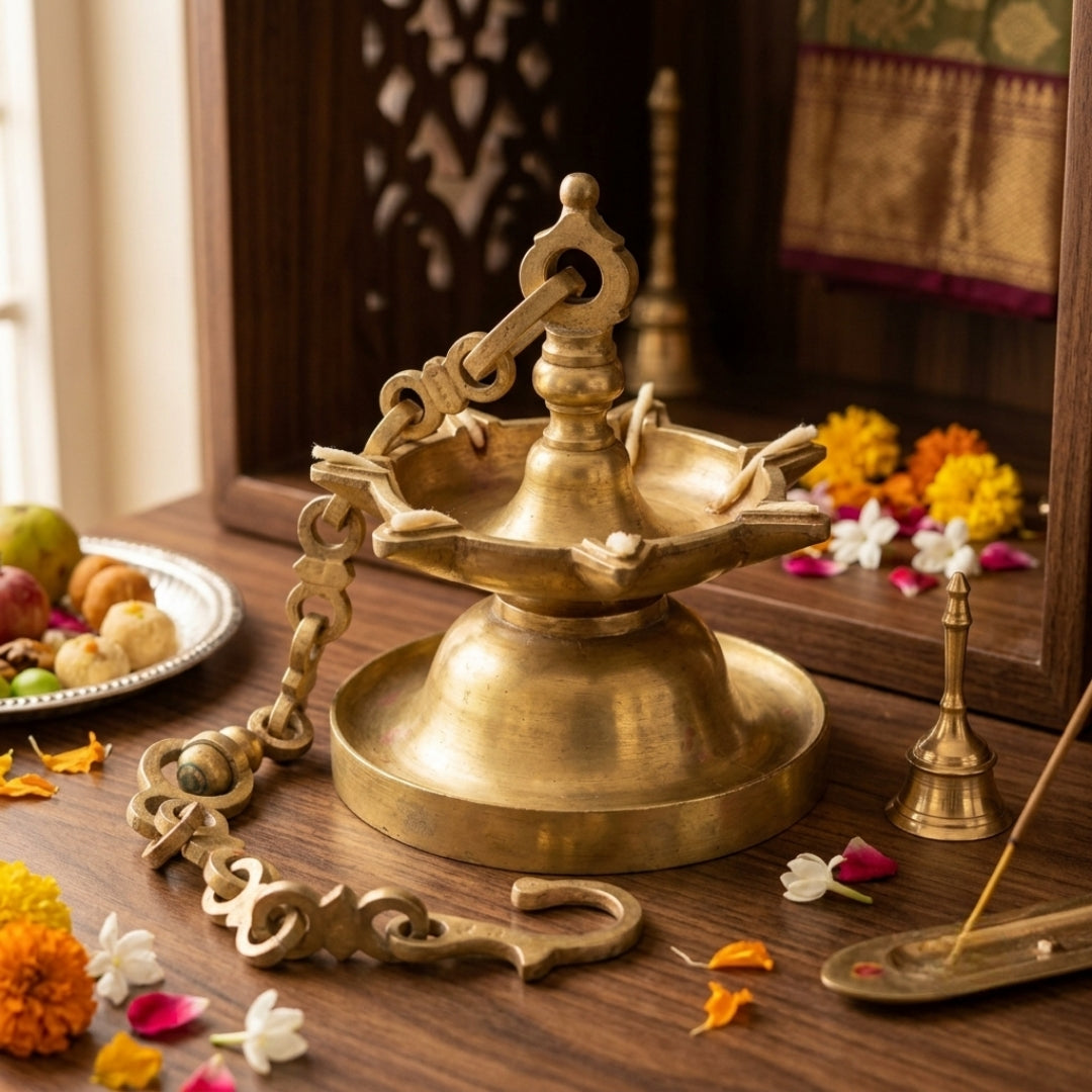 Antique Brass Hanging Diya | Traditional Hanging Oil Lamp | Made in 1980