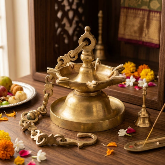 Antique Brass Hanging Diya | Traditional Hanging Oil Lamp | Made in 1980