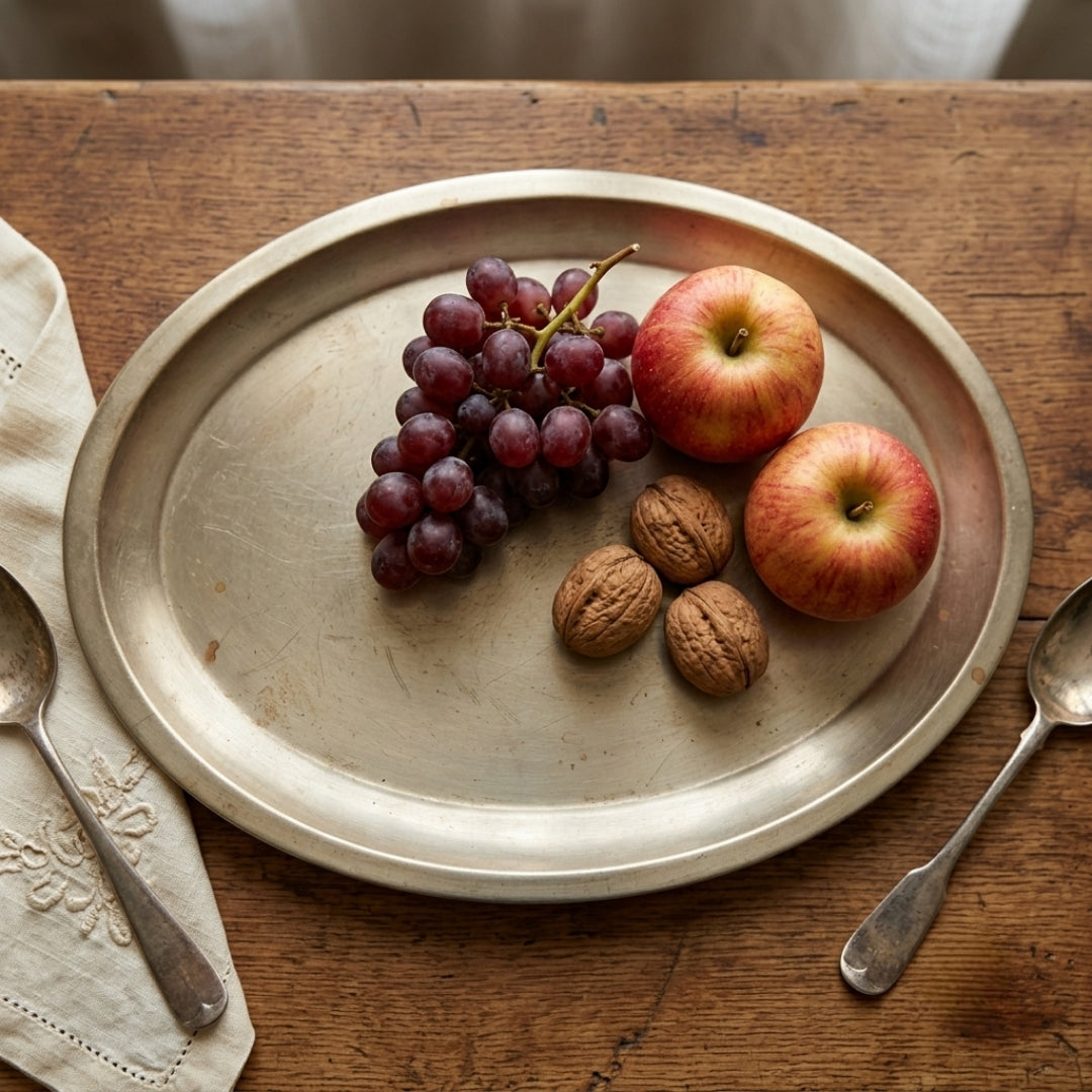 Antique German Silver Serving Tray | Traditional Oval Metal Platter | Made in 1963