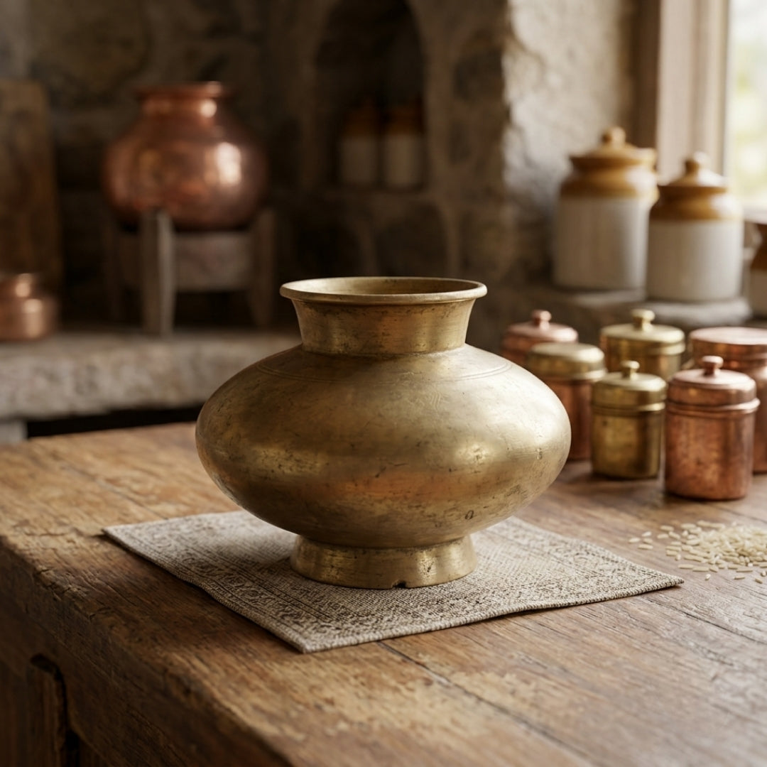 Antique Brass Kalash | Traditional Ritual Water Vessel | Made in 1966