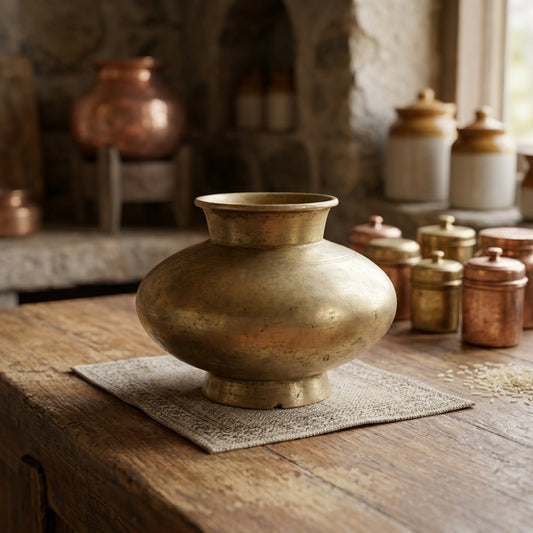 Antique Brass Kalash | Traditional Ritual Water Vessel | Made in 1966
